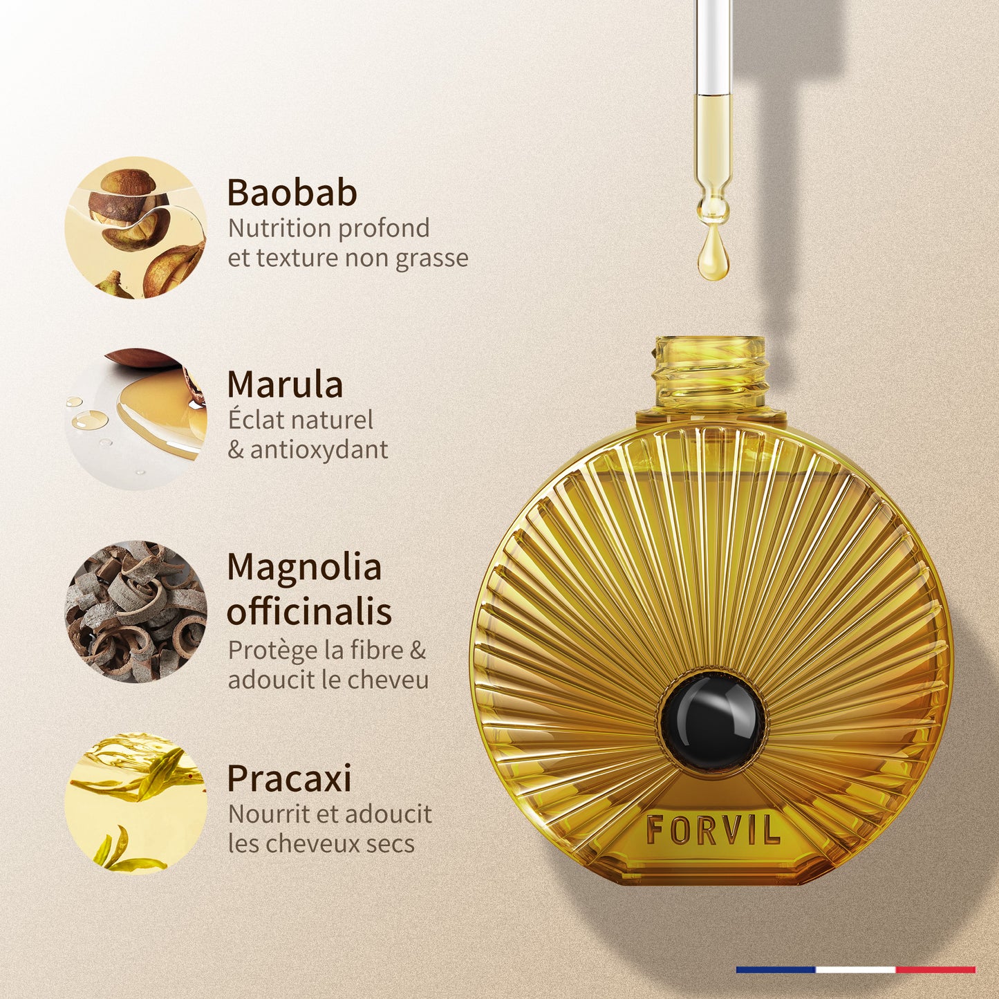 FORVIL 100% Huile Cheveux Naturelles Centenaire Perle Noire 50ml